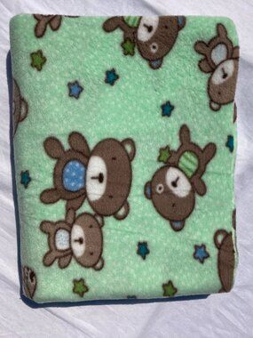 Joann Fabrics Anti-pill Fleece Teddy Bears and Stars on Green 1.3 Yd By 60”